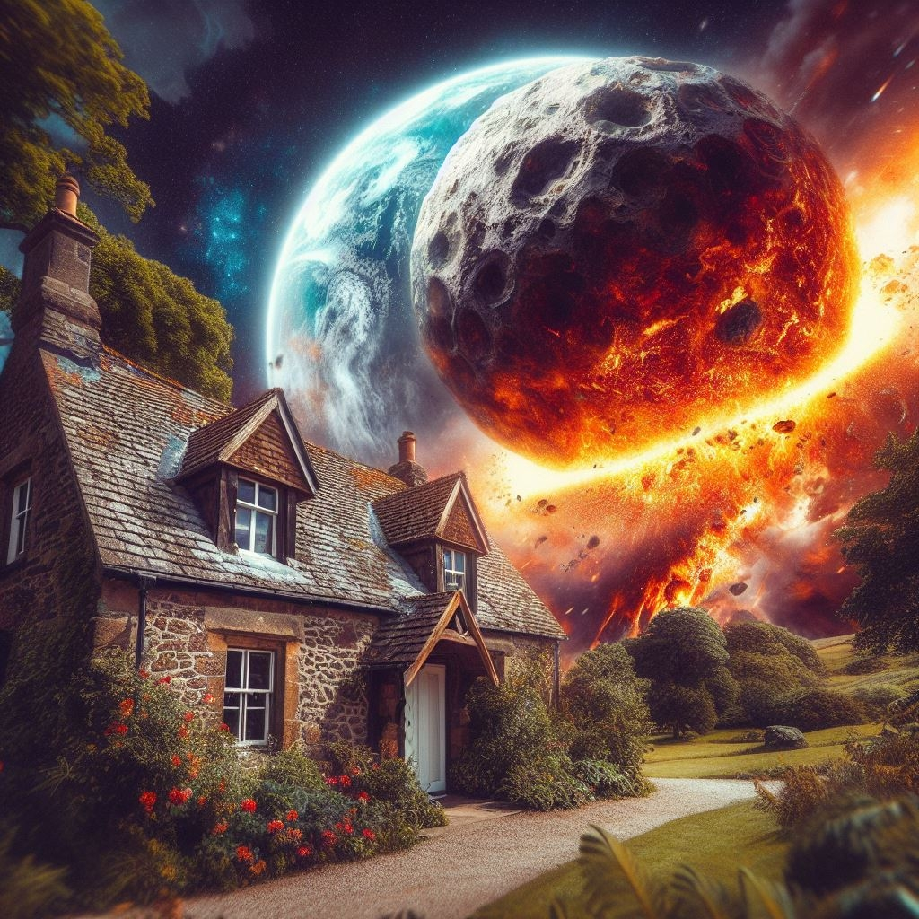 Kinkade Cottage and Comet - AI Art by Melanie Anne Phillips
