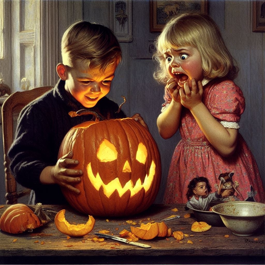 Another Halloween image Normal Rockwell Didn't Paint - AI Art by Melanie Anne Phillips