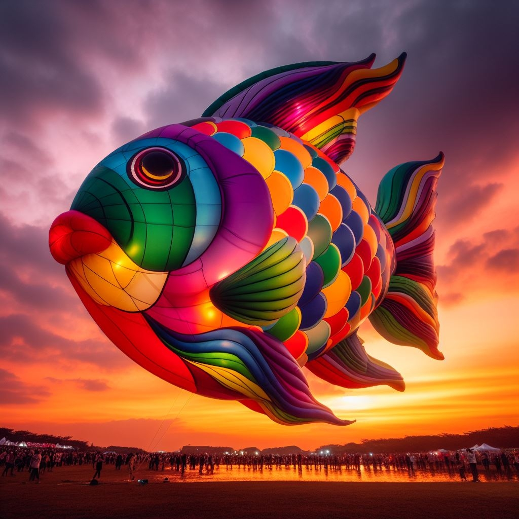 Another Big Beautiful Fish Balloon at Sunset - AI art by Melanie Anne Phillips